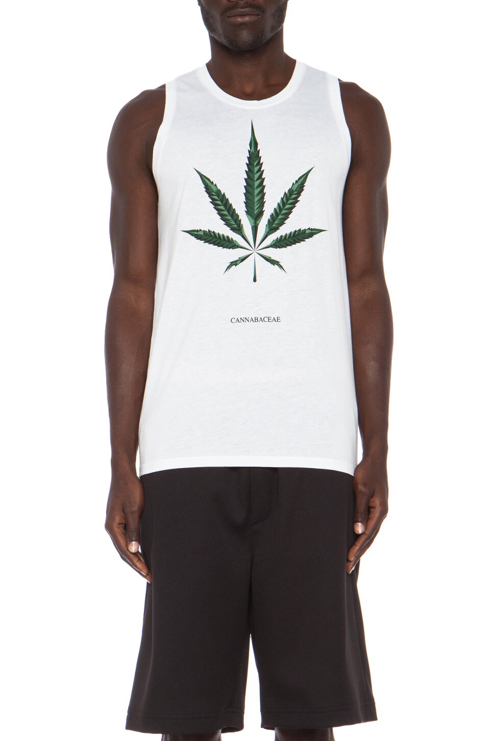 Image 1 of Neil Barrett Cannabaceae Cotton-Blend Tank in White & Green