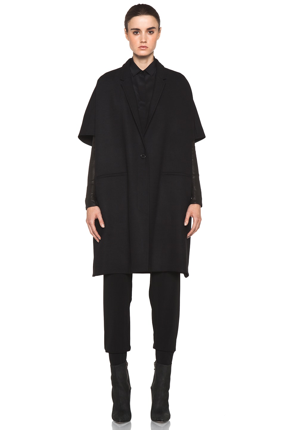 Image 1 of Neil Barrett Leather Sleeve Coat in Black