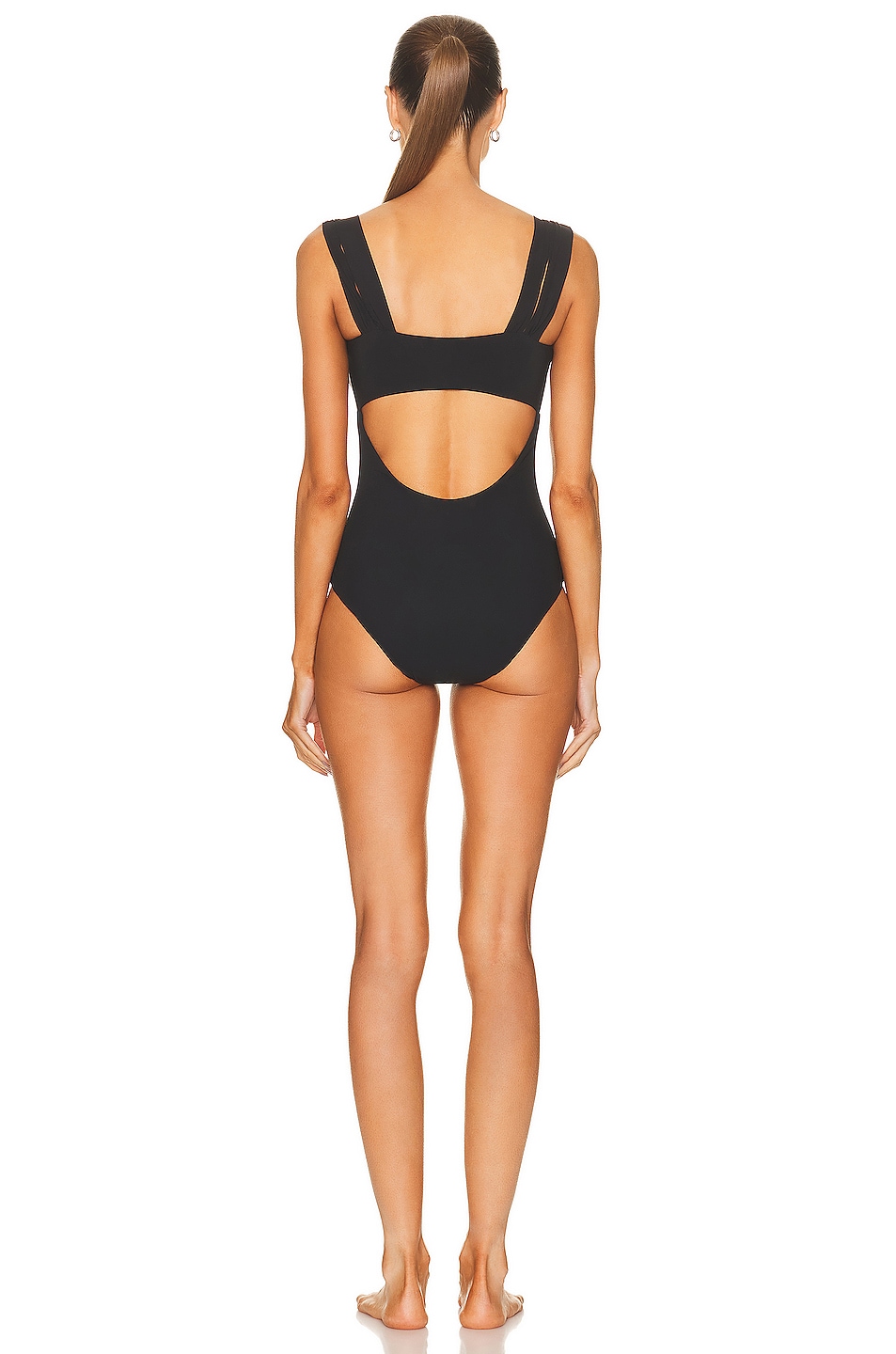 Nensi Dojaka Gathered Bra One Piece Swimsuit in Black FWRD