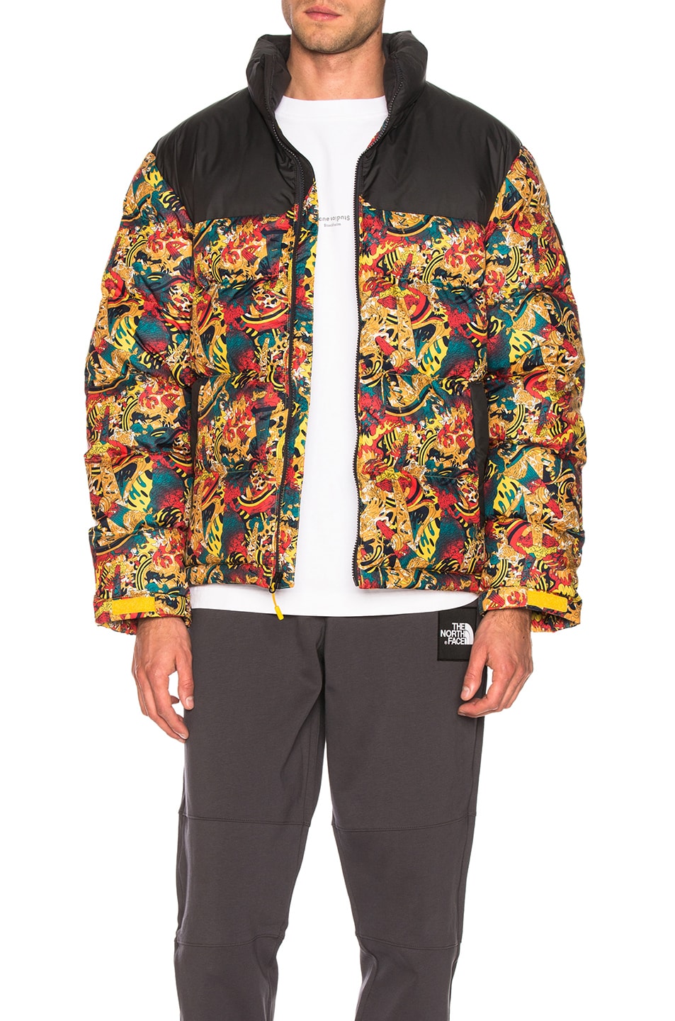Image 1 of The North Face Black Box 1992 Nuptse Jacket in Leopard Yellow Genesis Print