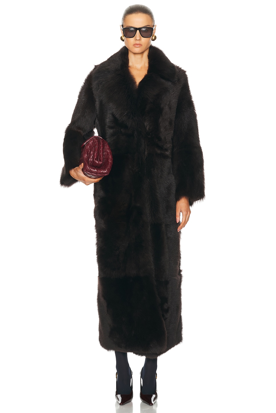 Image 1 of NOUR HAMMOUR For Fwrd Evita Extra Long Coat in Chocolat Fondant