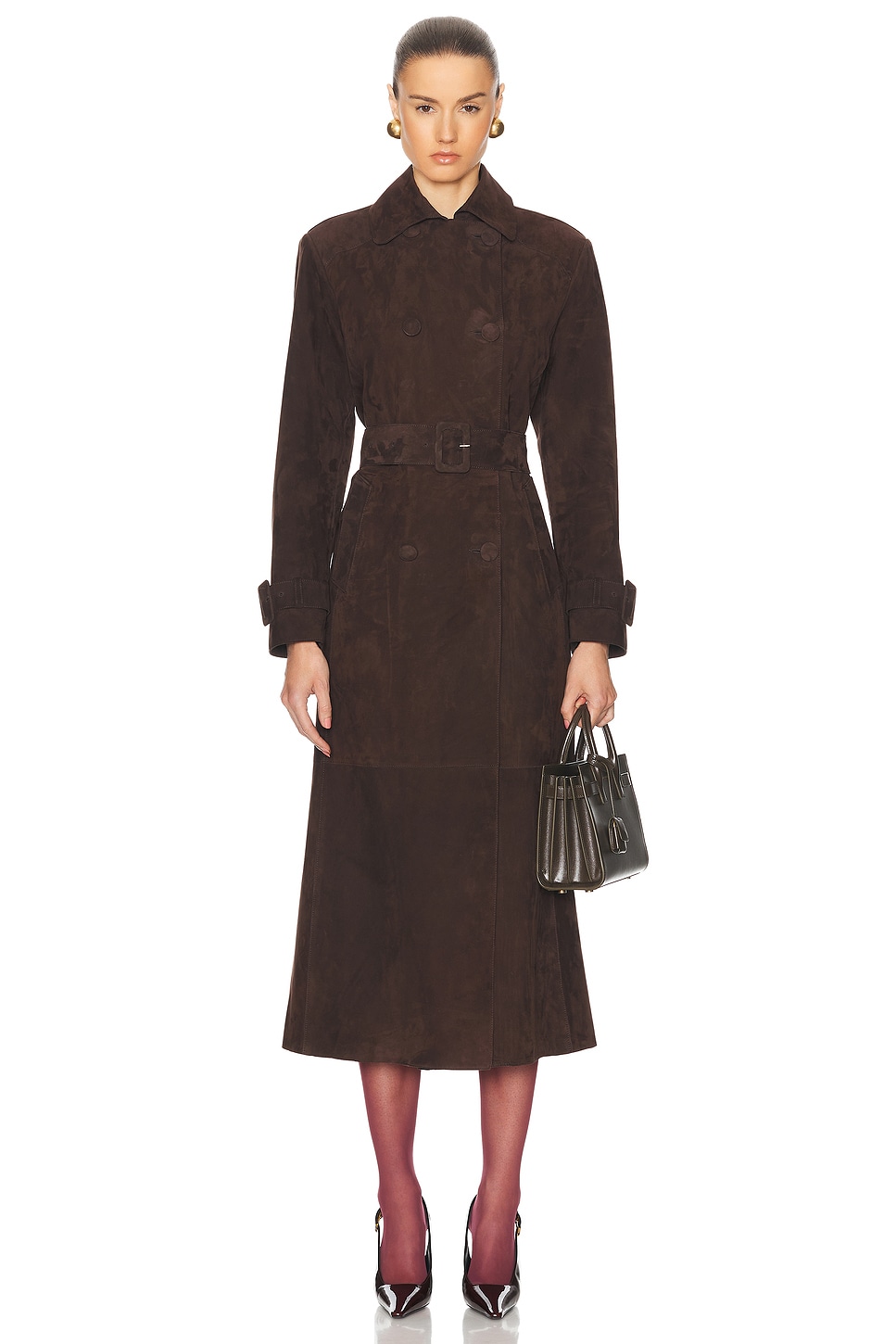 Image 1 of NOUR HAMMOUR Tate Suede Trench Coat in Mocha Suede