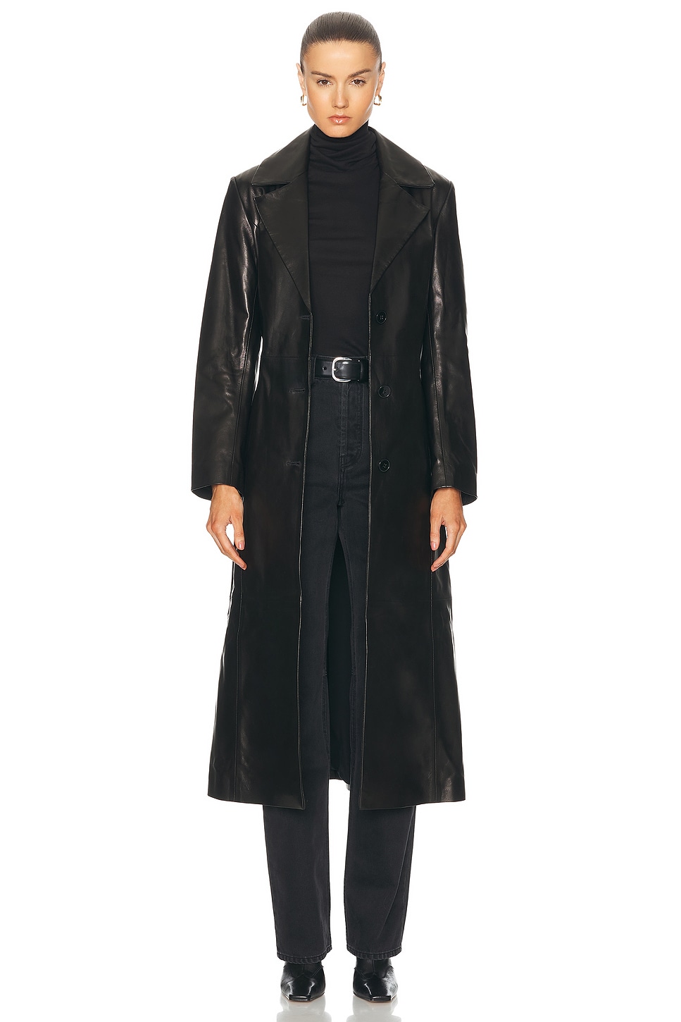 Shop Nour Hammour Tamara Belted Leather Trench Coat In Black