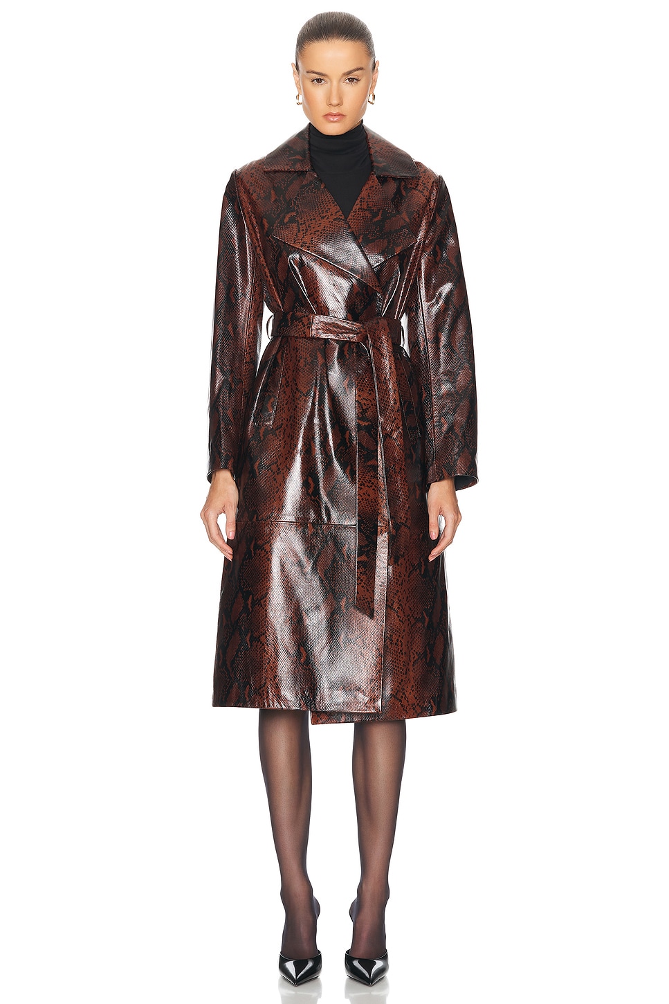 Shop Nour Hammour Amina Belted Leather Coat In Python