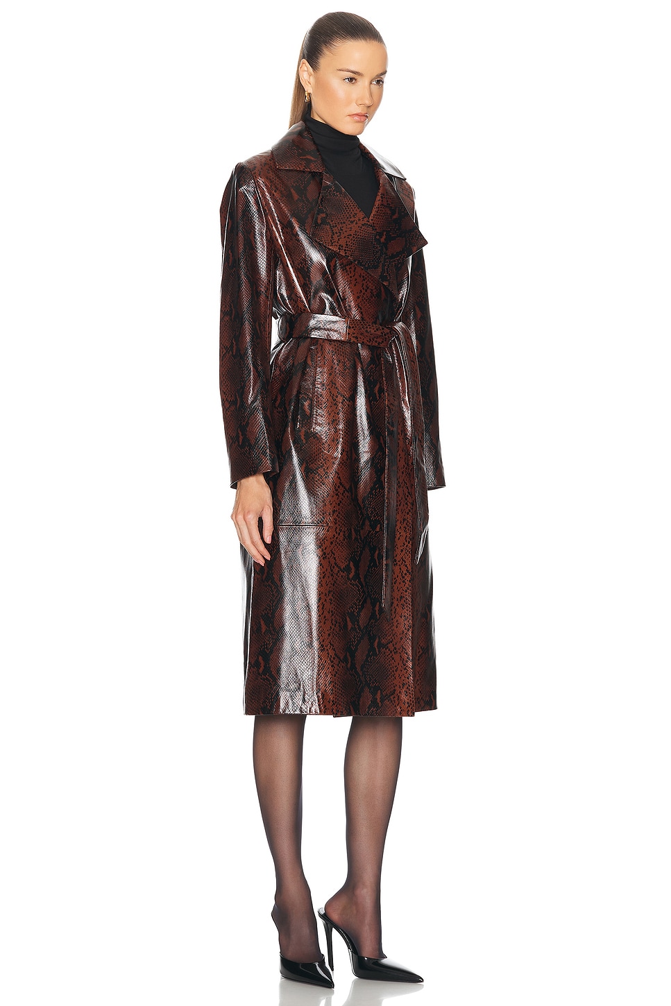 Amina Python NOUR HAMMOUR Amina Belted Leather Coat in Python | FWRD