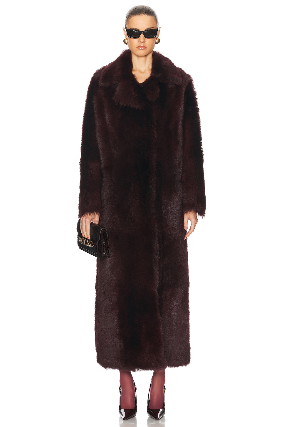 Image 1 of NOUR HAMMOUR for FWRD Evita Long Coat in Burgundy