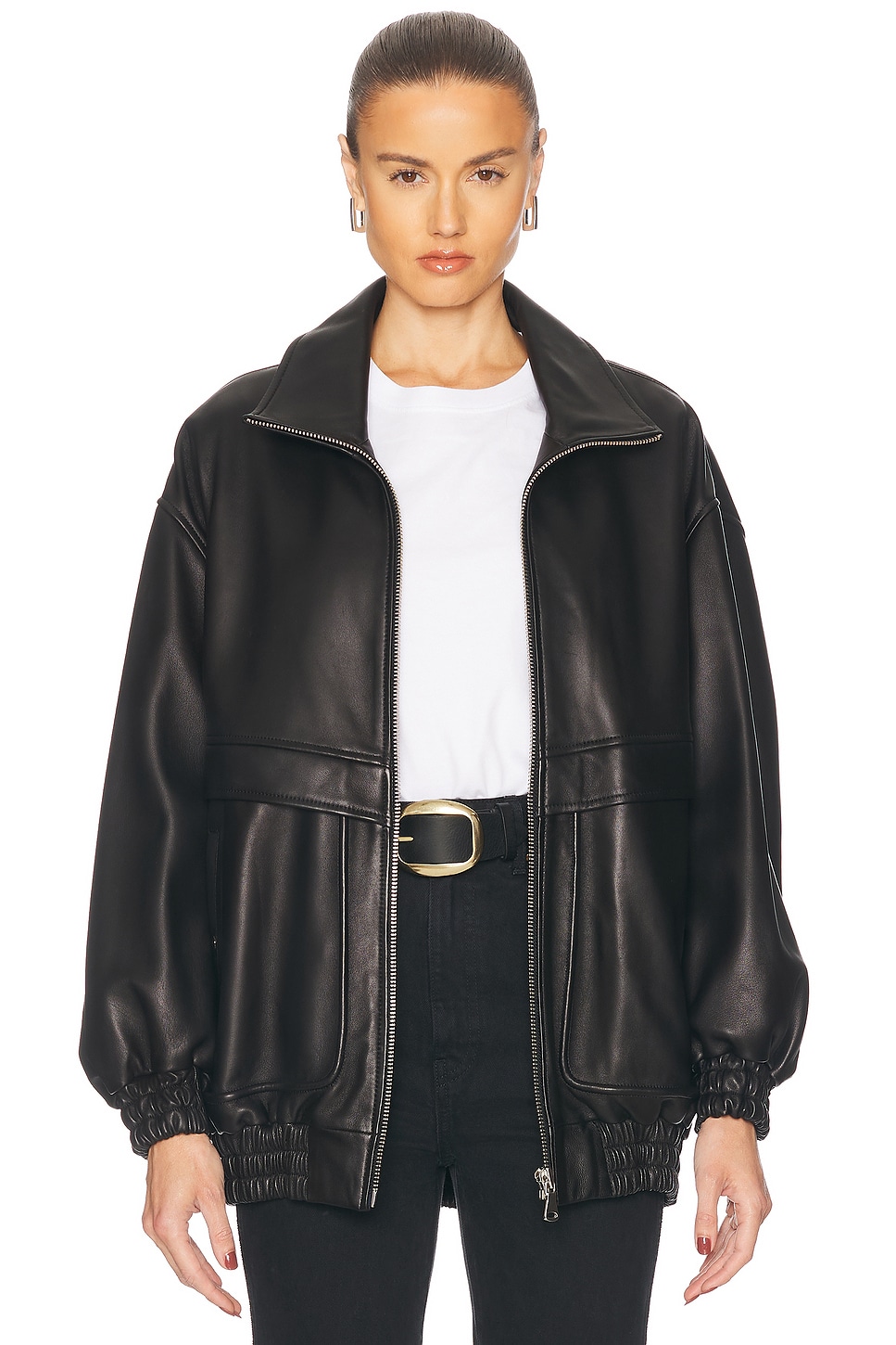Nour Hammour Beck Oversized Leather Jacket In Black