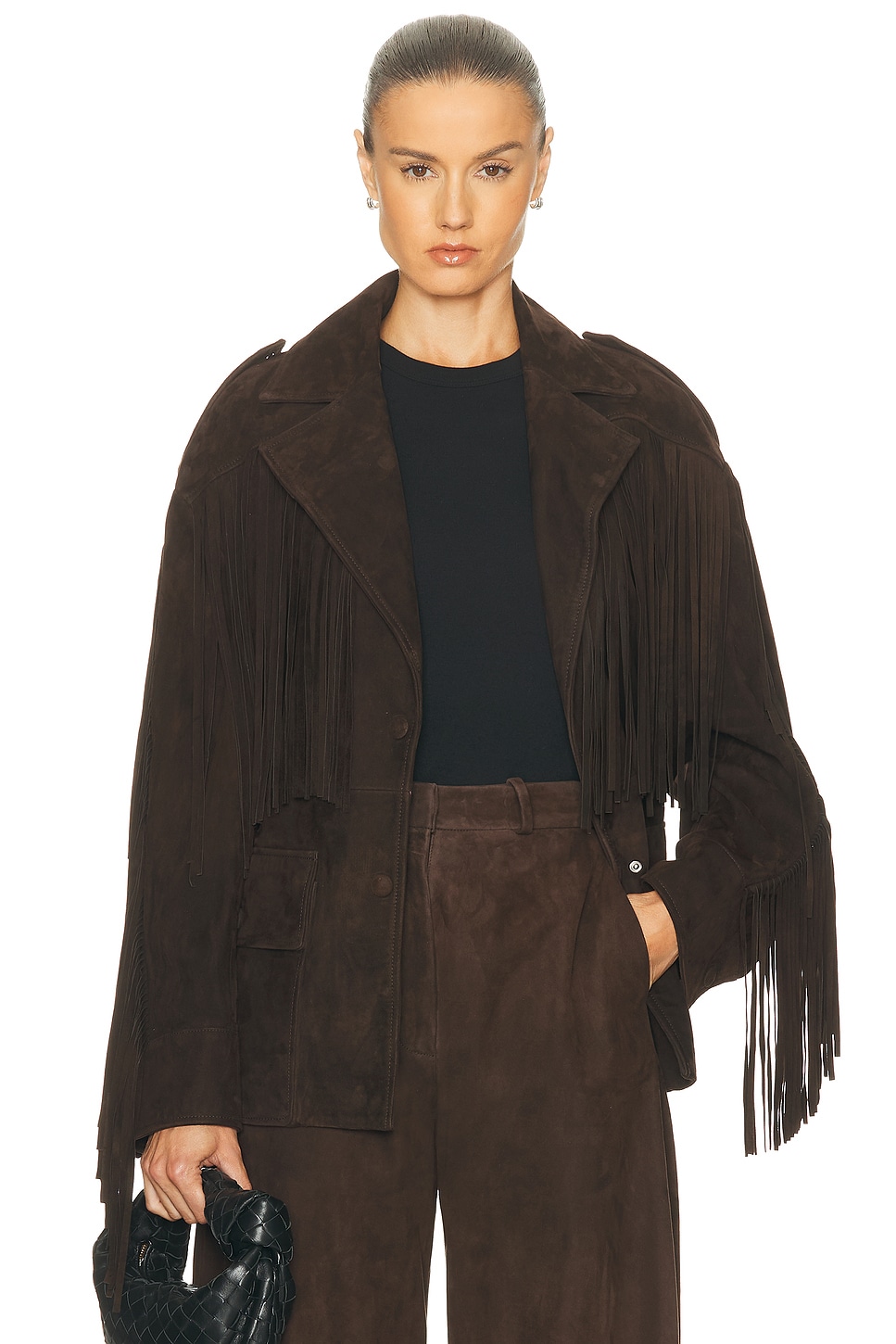 Nour Hammour Cassidy Belted Fringed Suede Jacket In Brown