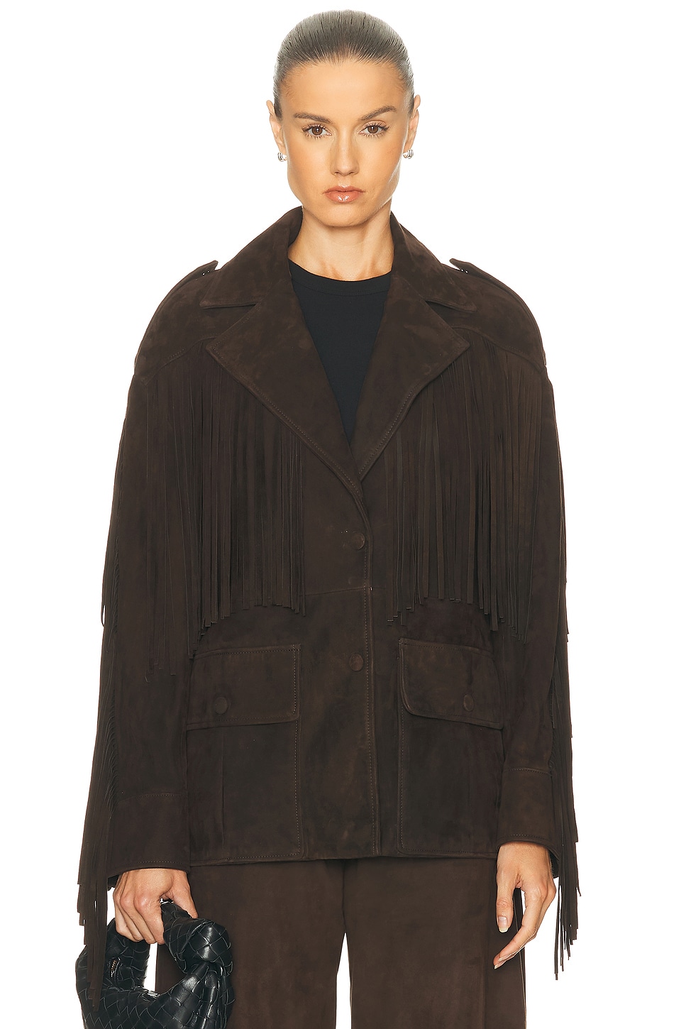 Nour Hammour Cassidy Belted Fringed Suede Jacket In Brown