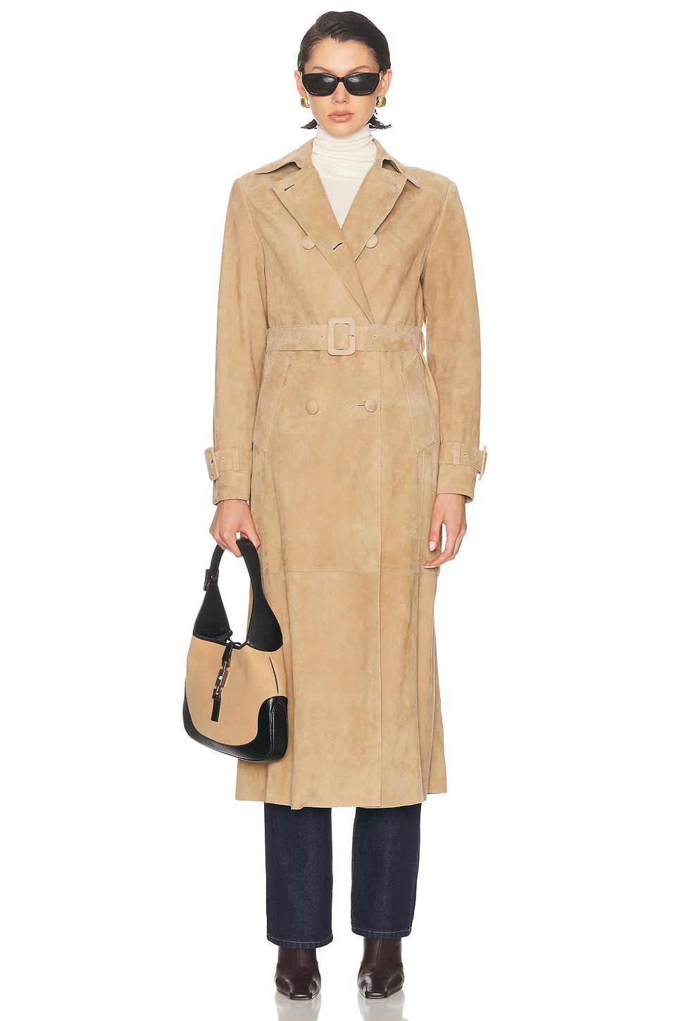 Nour Hammour Tate Suede Trench Coat In Brown