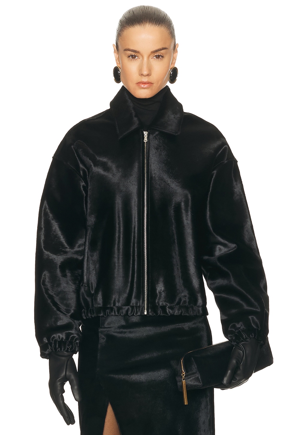 Image 1 of NOUR HAMMOUR Luna Ponyhair Jacket in Obsidian Black