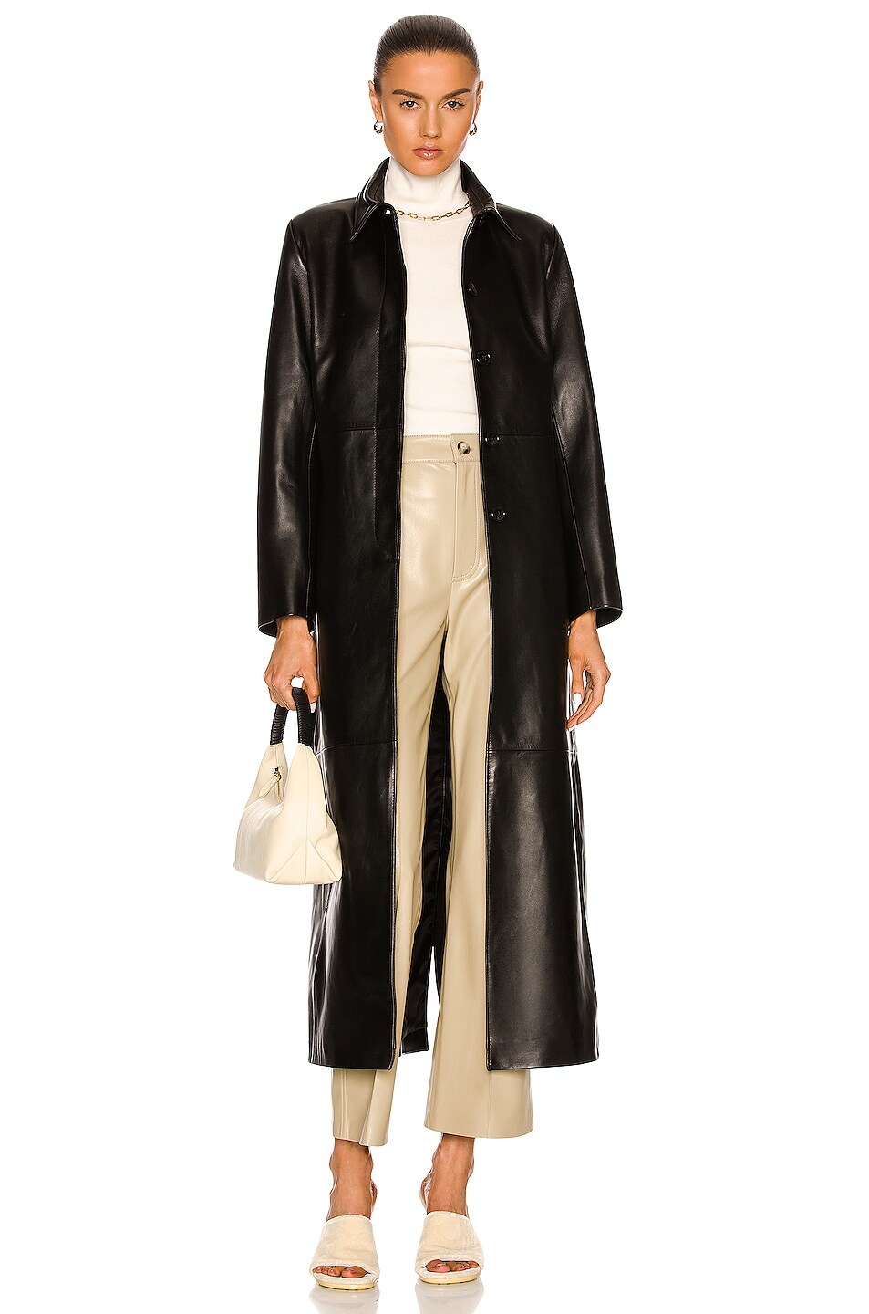NOUR HAMMOUR Extra Long Leather Coat in Gotham | FWRD