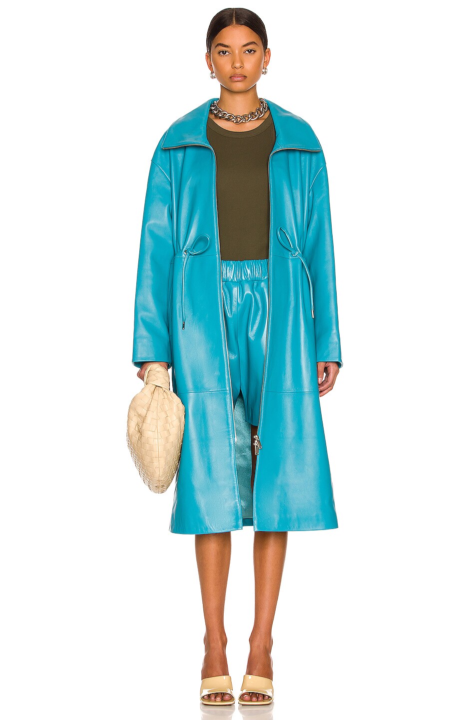 Image 1 of NOUR HAMMOUR Poppins Coat in Turquoise