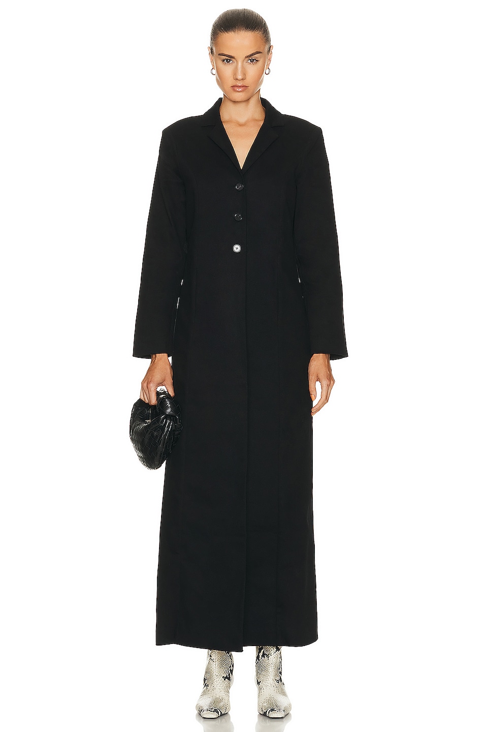 Image 1 of NOUR HAMMOUR Lydia Stretch Denim Fit & Flare Coat in Black