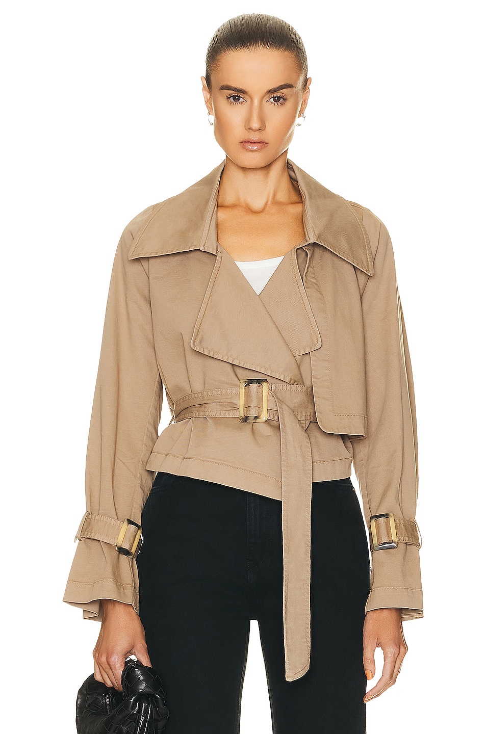Image 1 of NOUR HAMMOUR Hatti Cropped Canvas Trench Jacket in Khaki