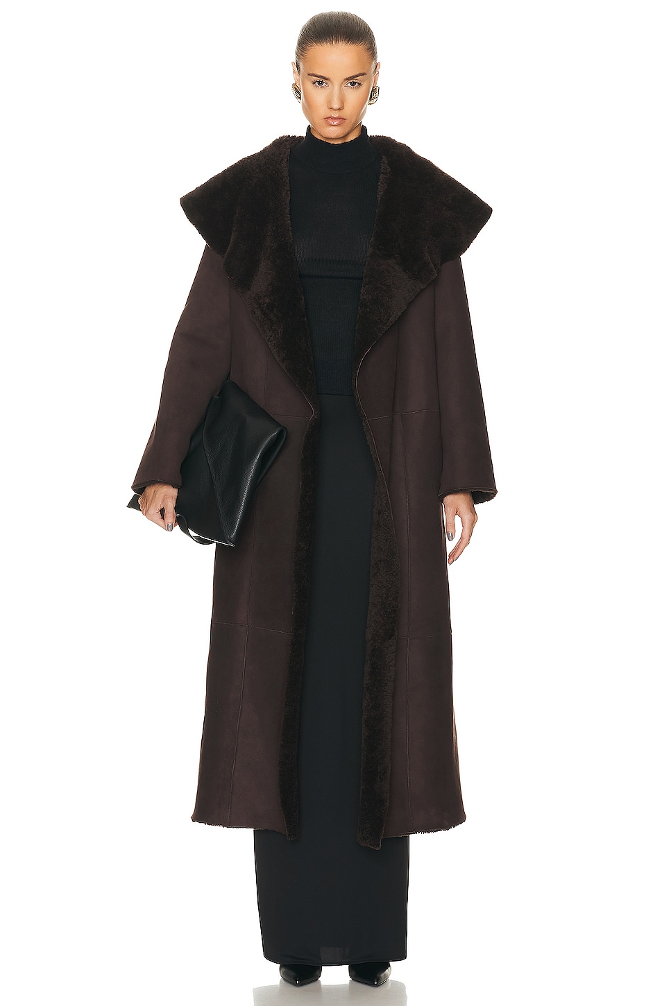 Image 1 of NOUR HAMMOUR Agnes Ankle Length Reversible Shearling Coat in Dark Chocolate
