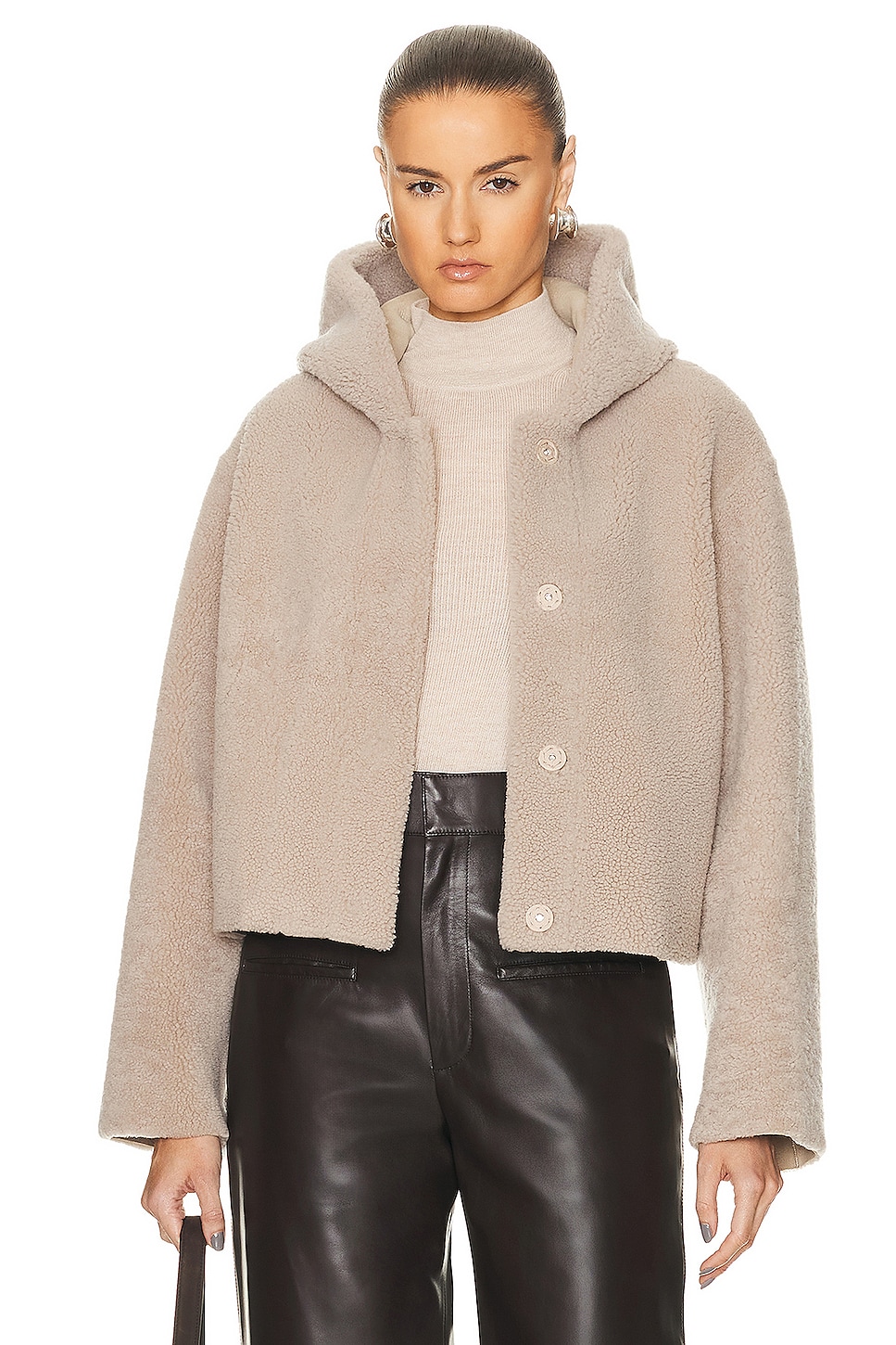 Image 1 of NOUR HAMMOUR Cooper Cropped Light Shearling Jacket in Vanilla