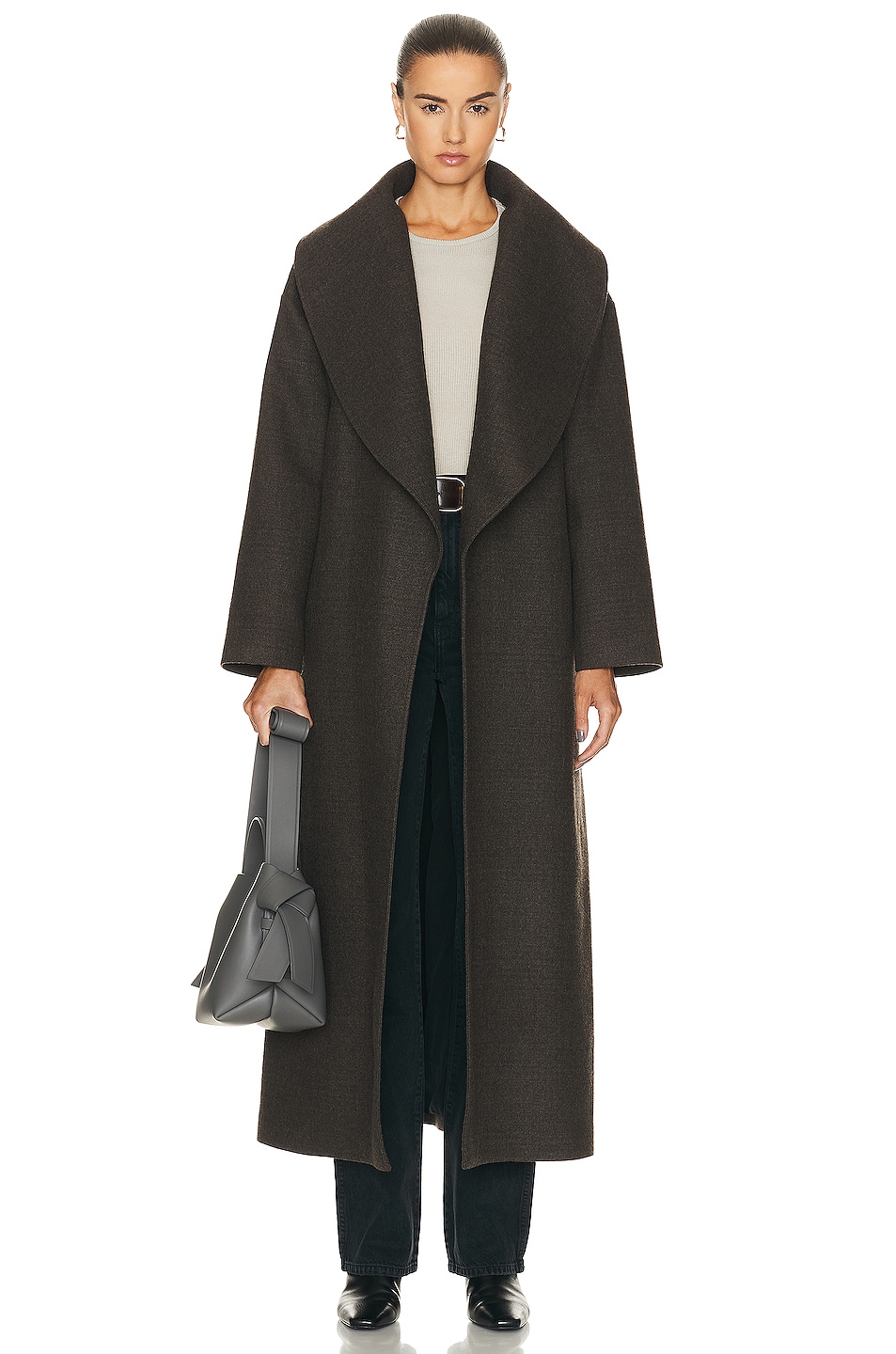 Image 1 of NOUR HAMMOUR Lucee Drapey Belted Blanket Coat in Thunder