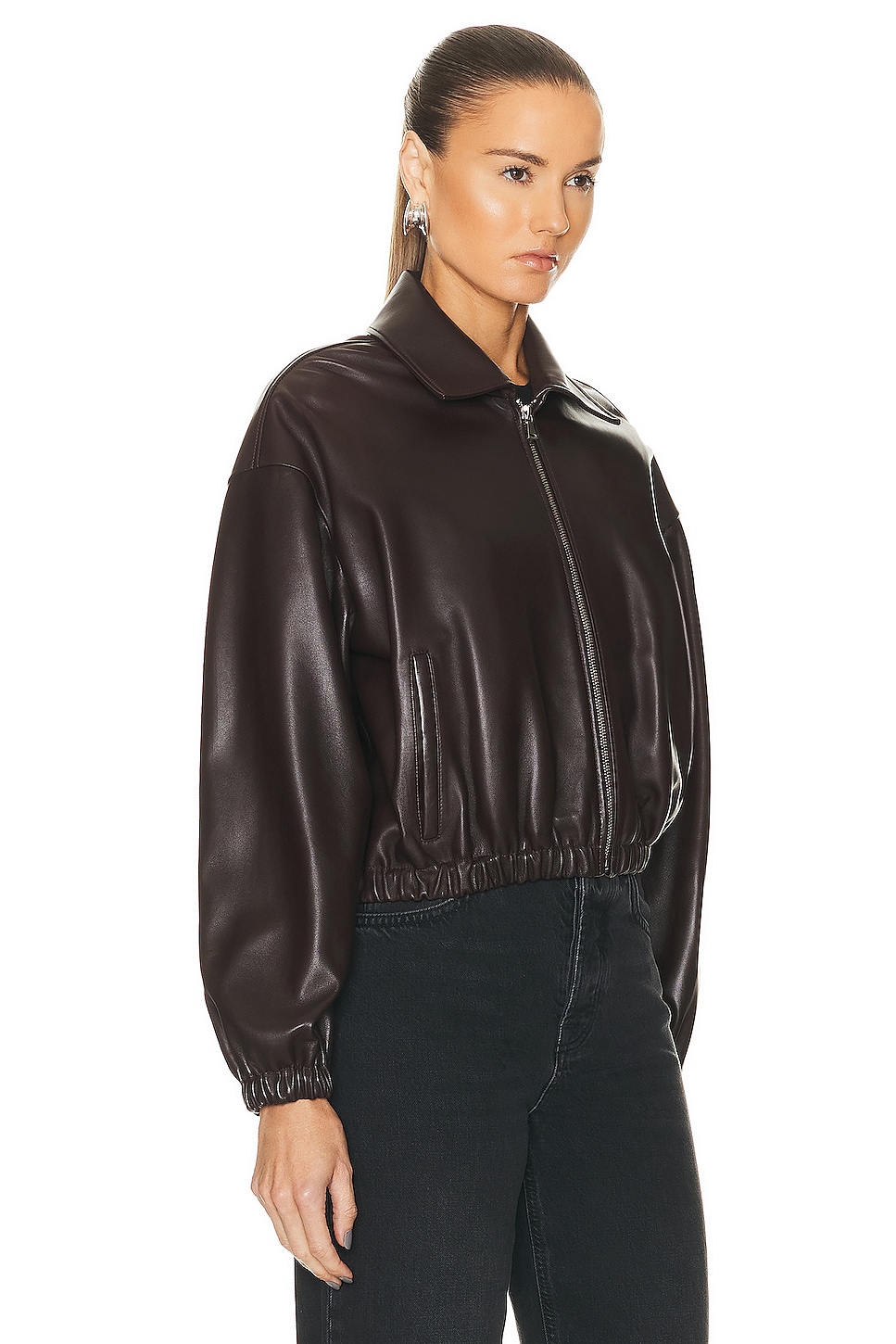 NOUR HAMMOUR Luna Cropped Leather Bomber Jacket