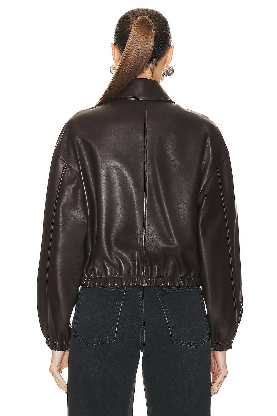 NOUR HAMMOUR Luna Cropped Leather Bomber Jacket