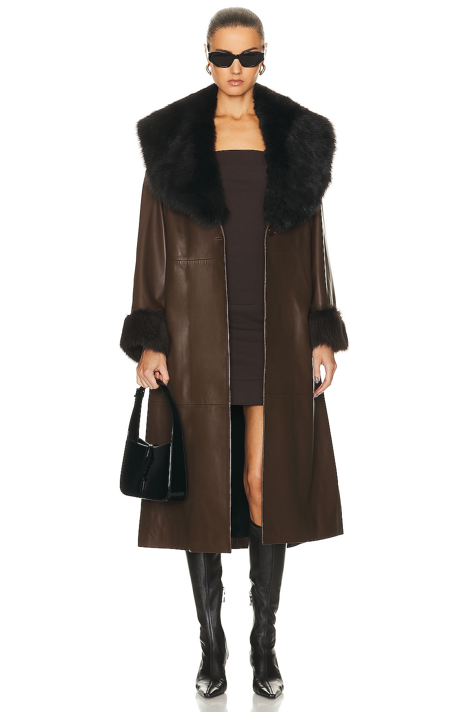 Image 1 of NOUR HAMMOUR Freja Relaxed Belted Trench Coat in Walnut & Expresso