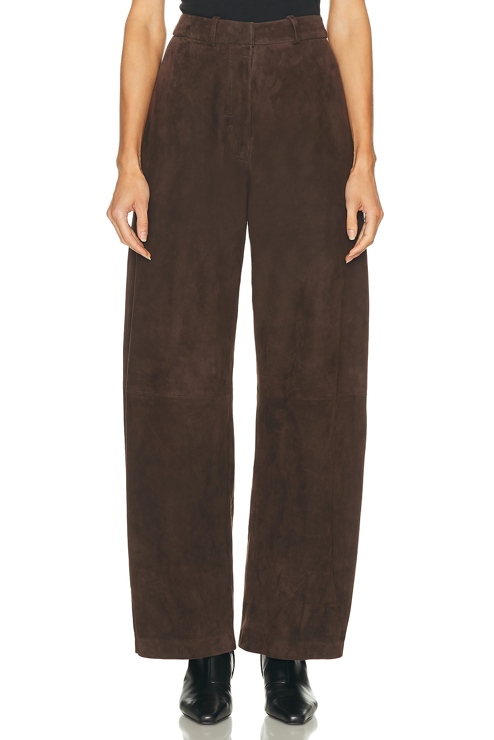 Nour Hammour Barrel Suede Pant In Brown