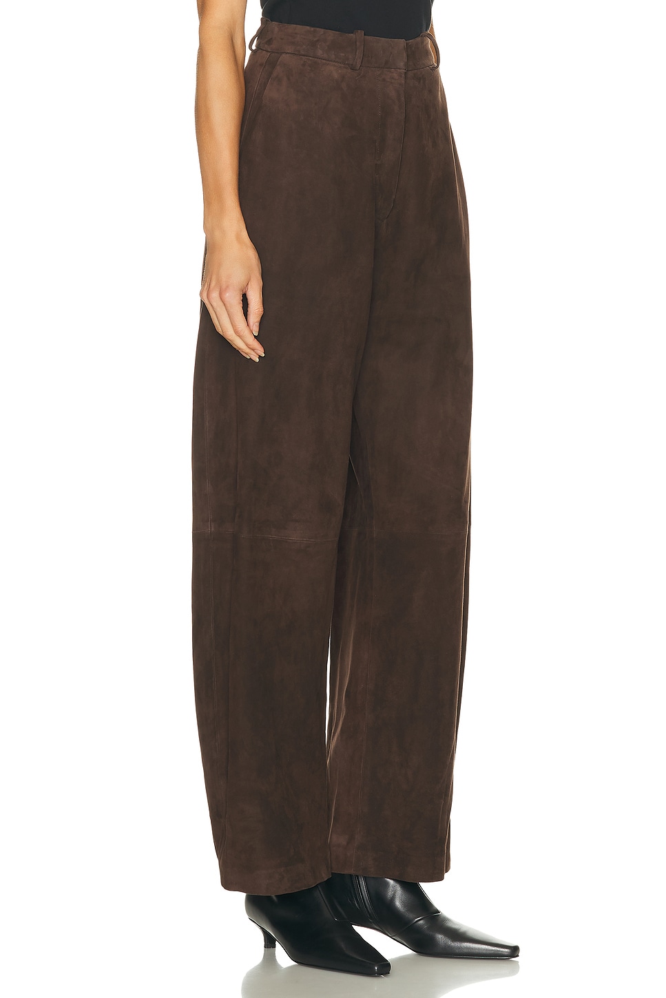 Nour Hammour Barrel Suede Pant In Brown