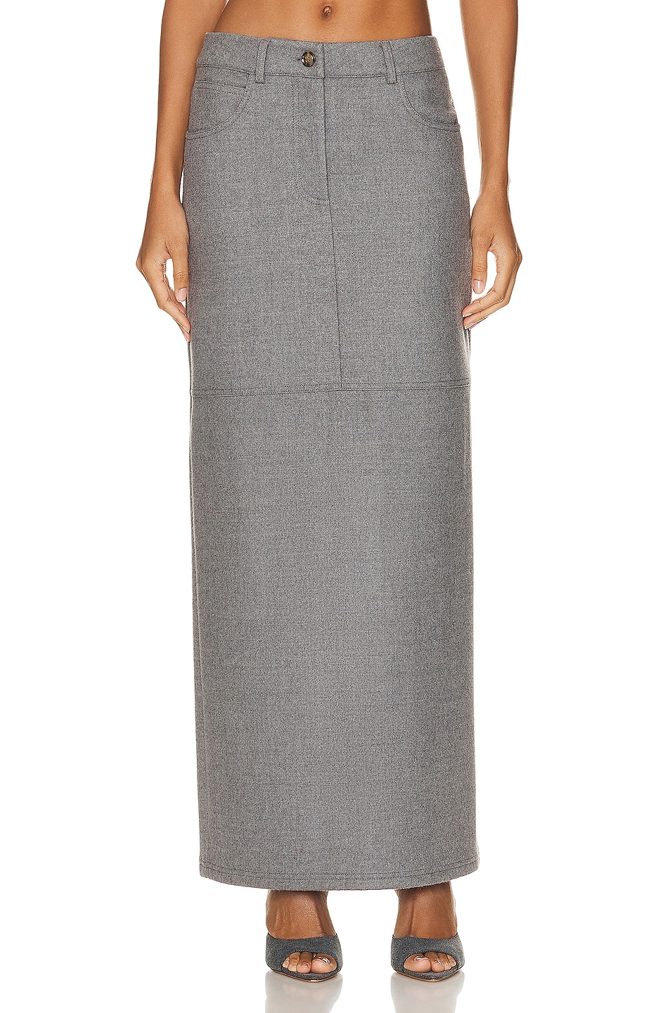 Image 1 of NOUR HAMMOUR Mae Long Pencil Skirt in Light Grey