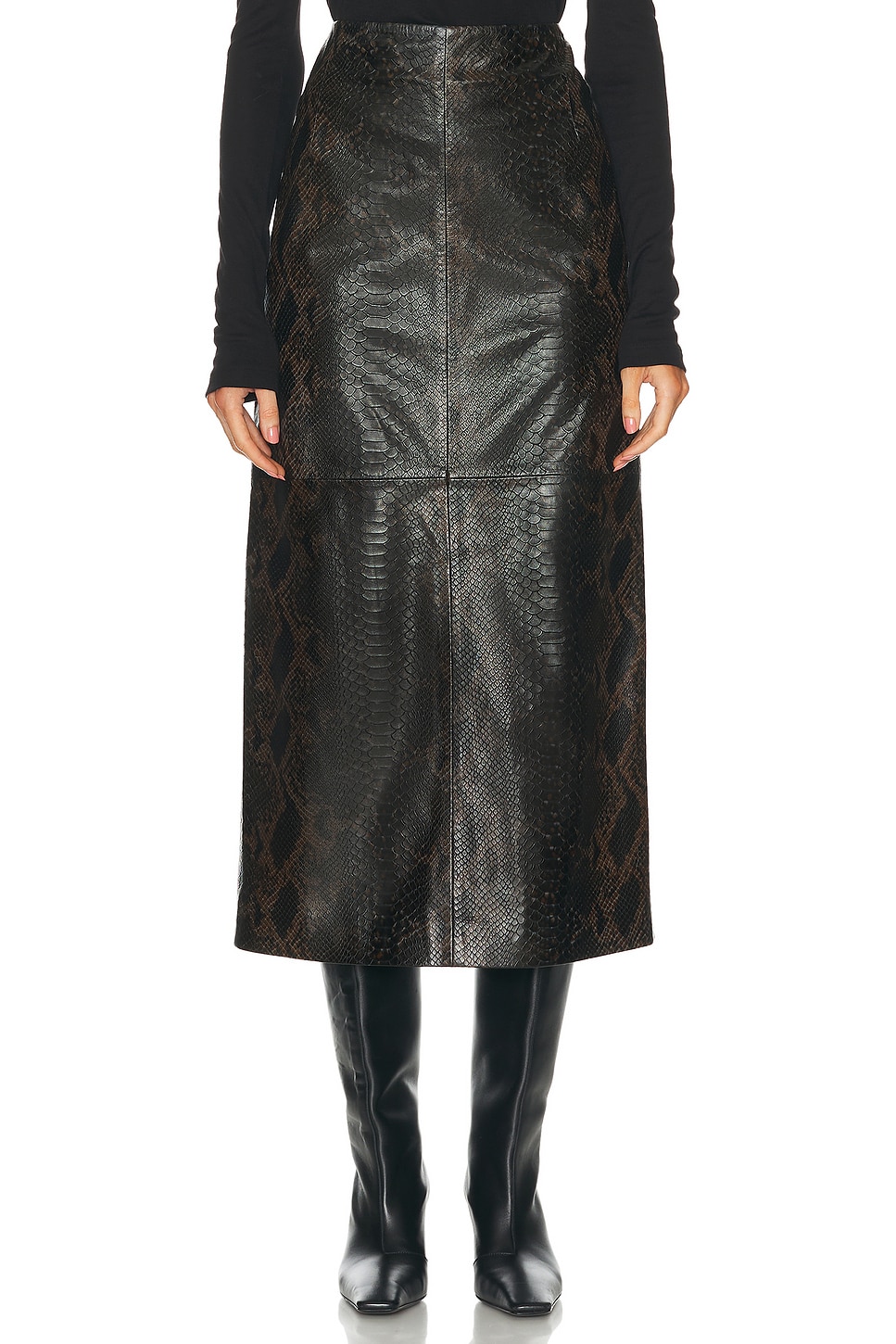 Image 1 of NOUR HAMMOUR Elyse Pencil Skirt in Brown Python Print