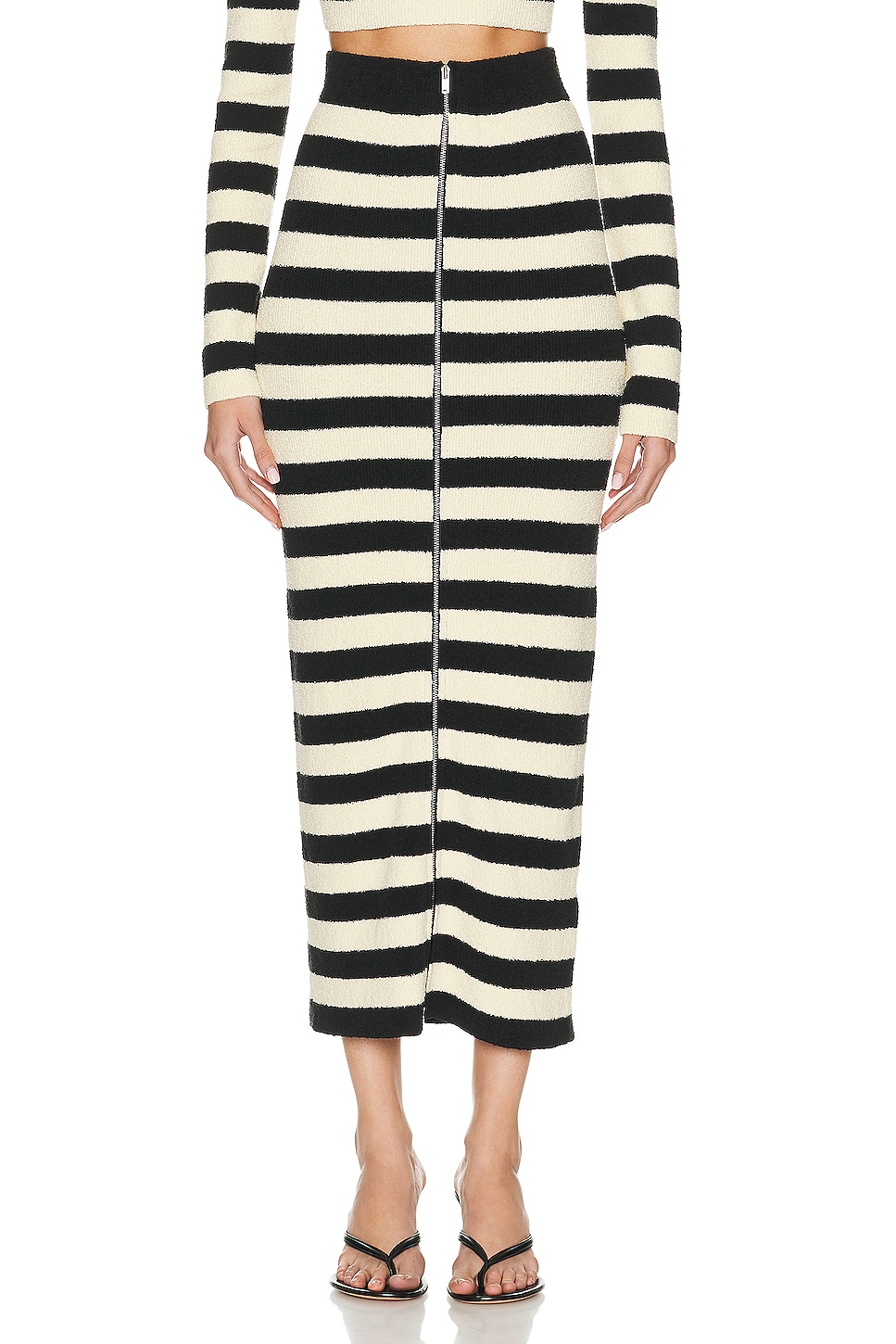 Image 1 of Nanushka Nima Midi Skirt in Creme & Off Black Stripe