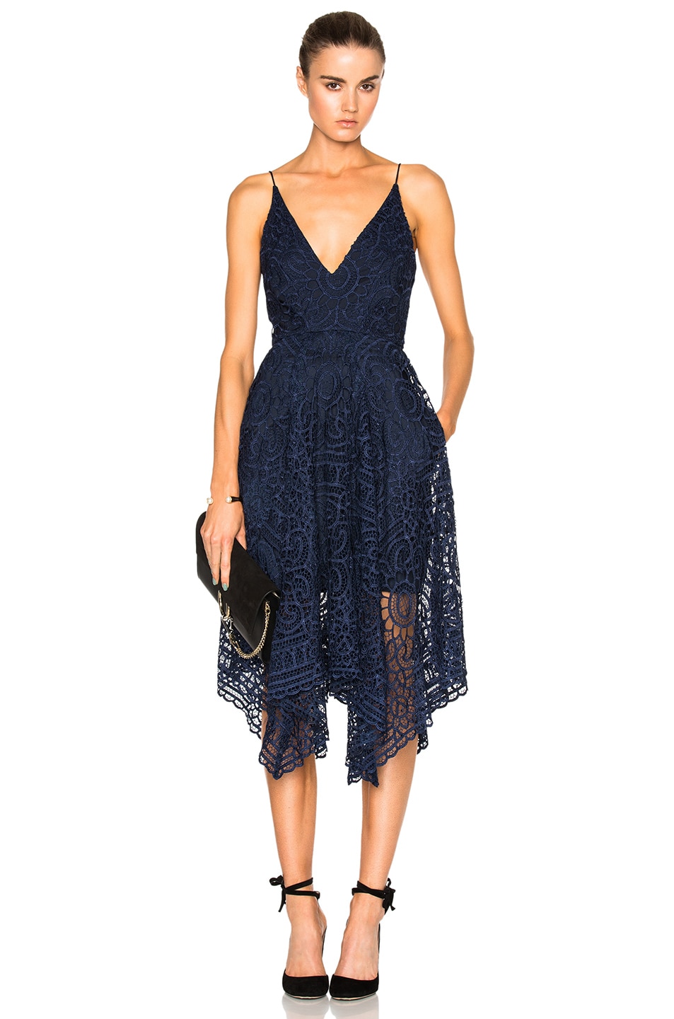 Image 1 of NICHOLAS Floral Lace Ball Dress in Navy