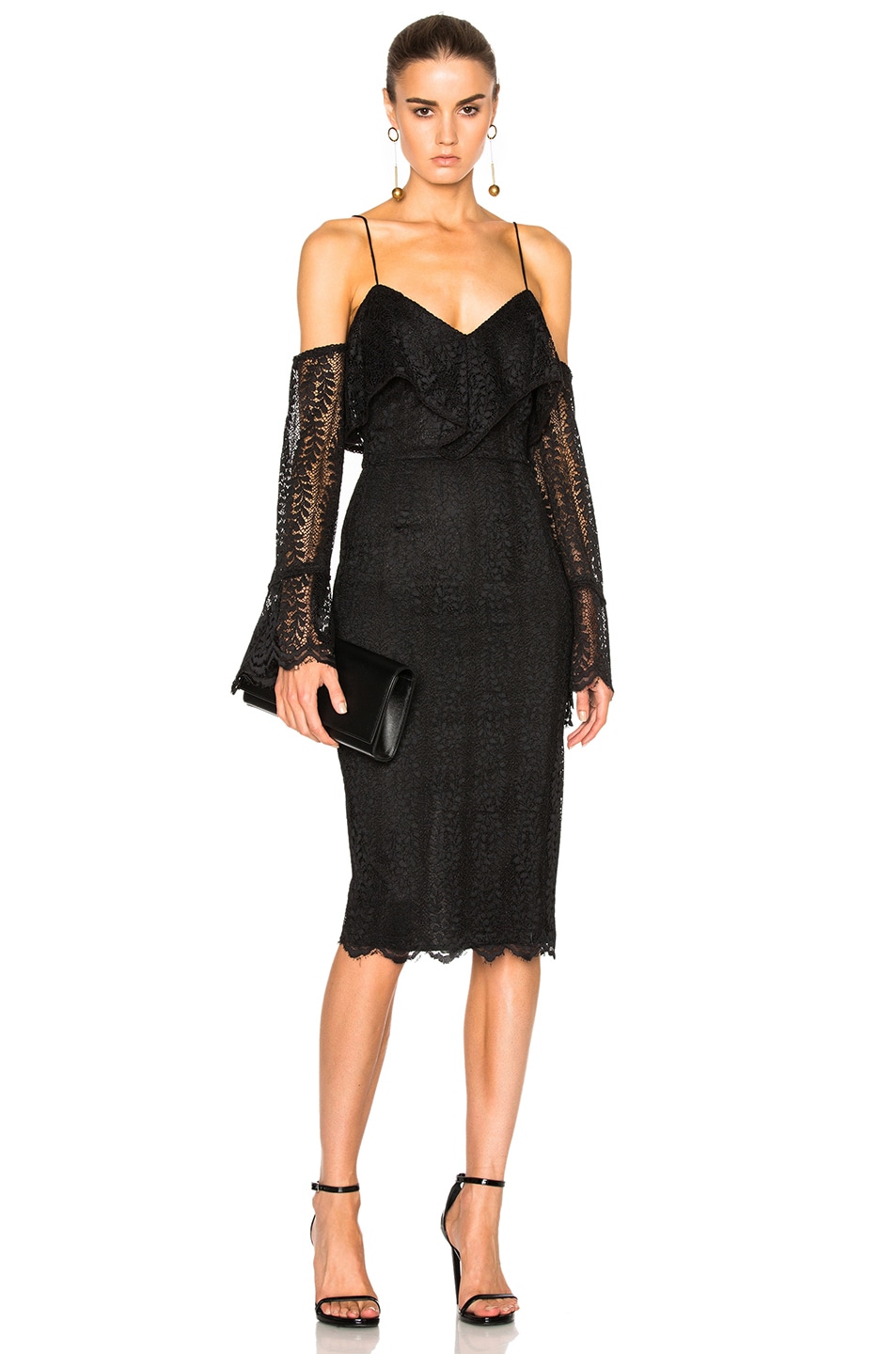 NICHOLAS Ivy Cut Out Shoulder Dress in Black | FWRD