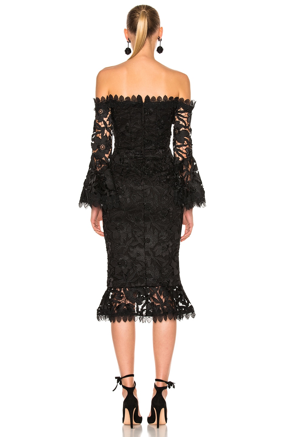 NICHOLAS Botanical Off-The-Shoulder Lace Cocktail Dress, Black | ModeSens