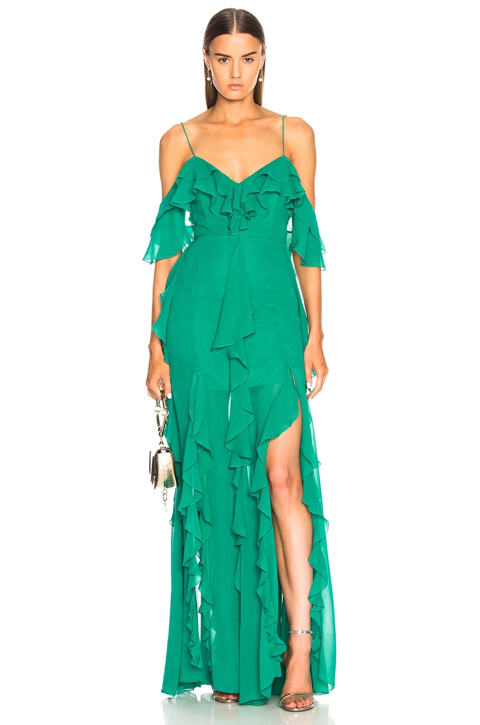 Image 1 of NICHOLAS for FWRD Cascade Frill Dress in Emerald Green