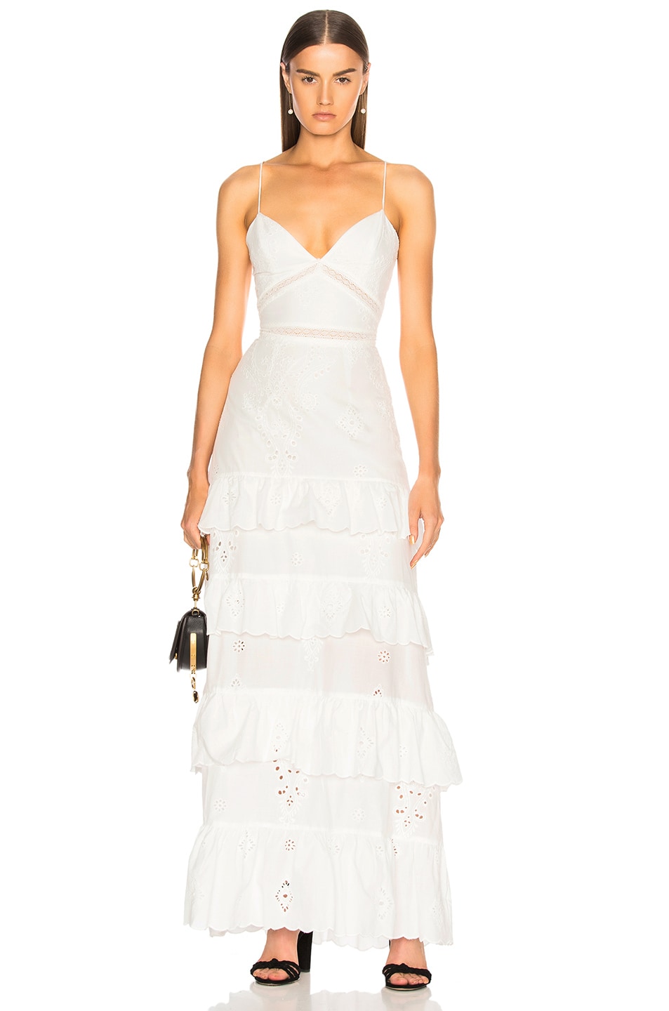 Image 1 of NICHOLAS Embroidered Ruffle Dress in White