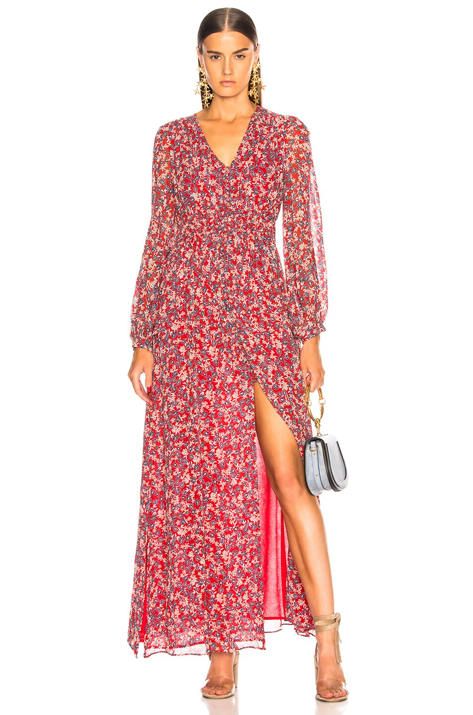 Image 1 of NICHOLAS Blossom Smocked Maxi Dress in Red