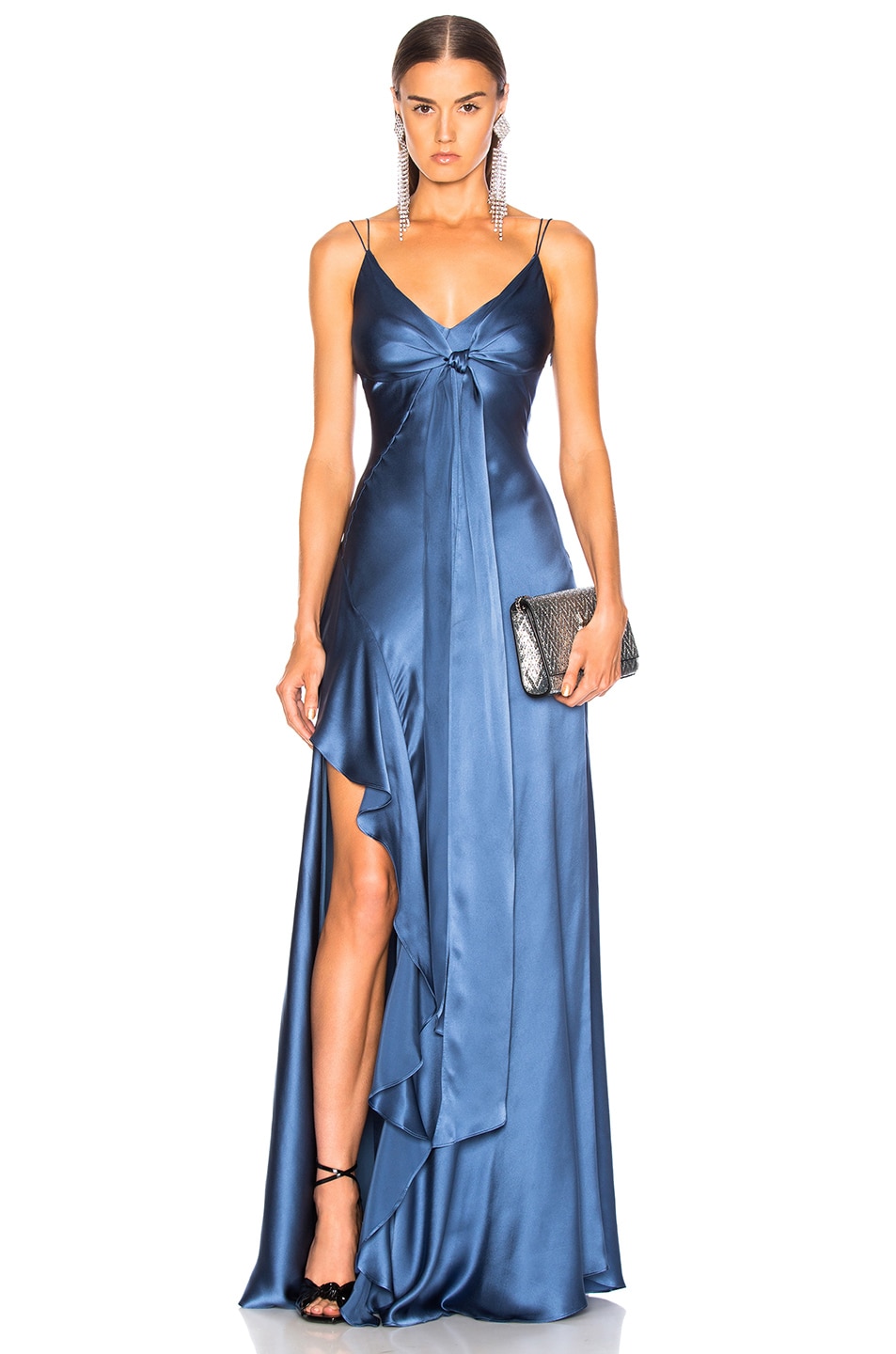 Image 1 of NICHOLAS Silk Charmeuse Tie Front Dress in Dusty Blue