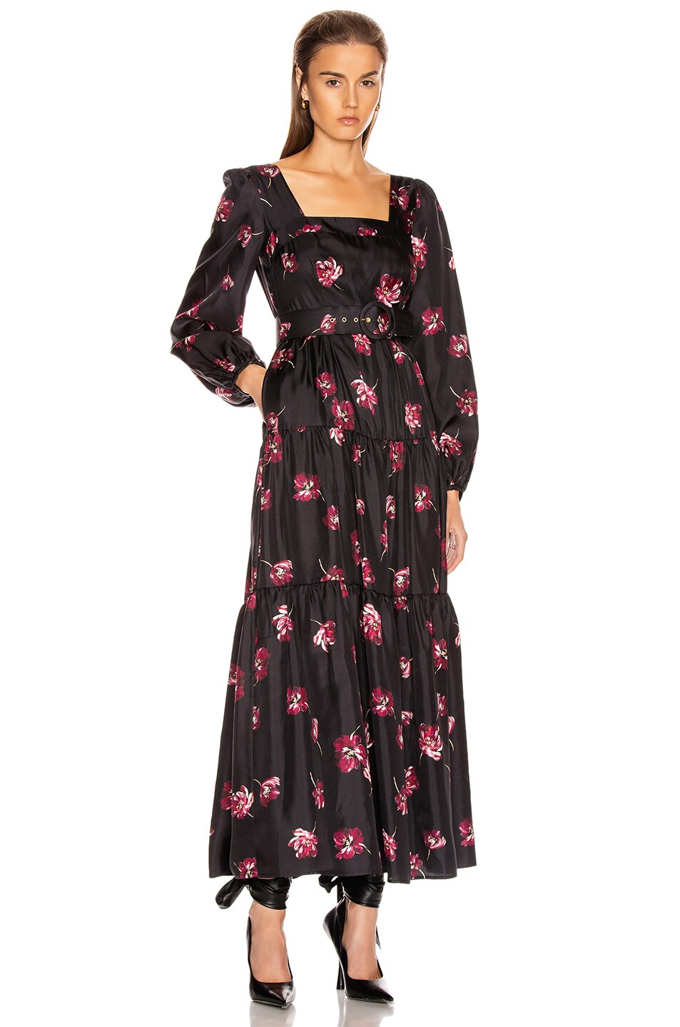 Image 1 of NICHOLAS Tiered Maxi Dress in Mulberry Multi