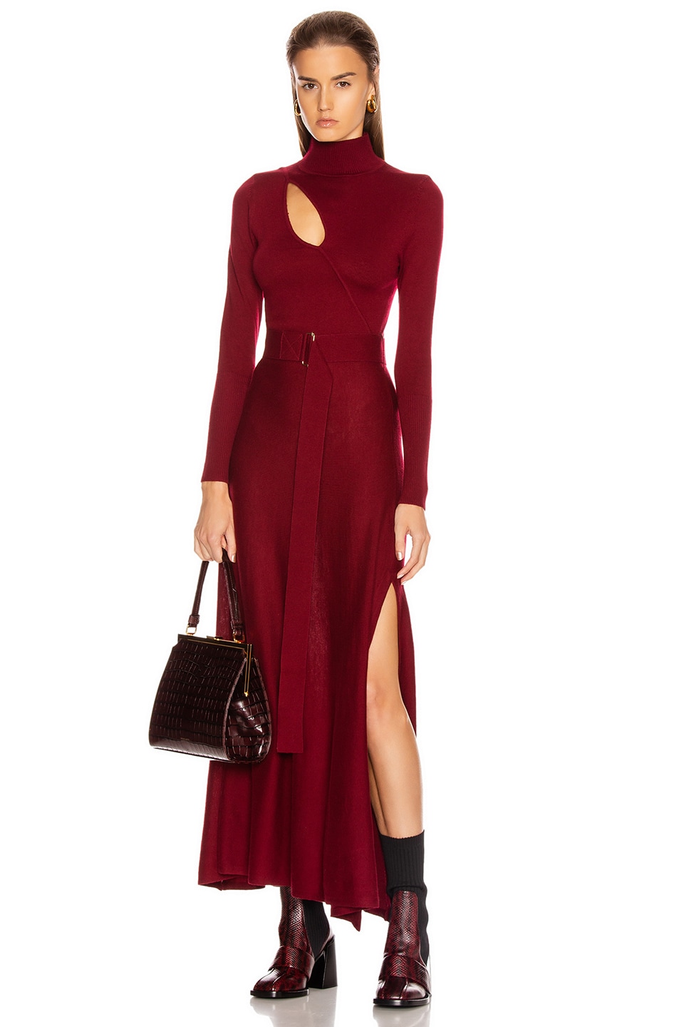 Image 1 of NICHOLAS Cross Over Cut Out Dress in Merlot
