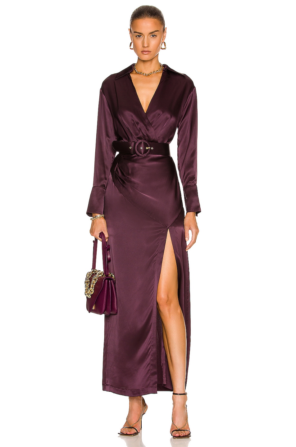 Image 1 of NICHOLAS Electra Deep V Crossover Gown in Prune