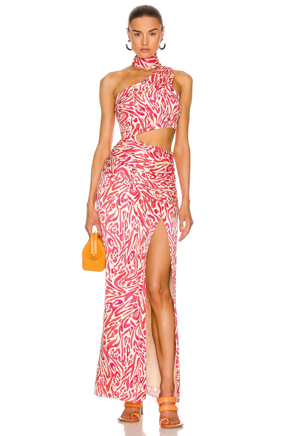Image 1 of NICHOLAS Fynlee One Shoulder Gown in Abstract Leopard Coral