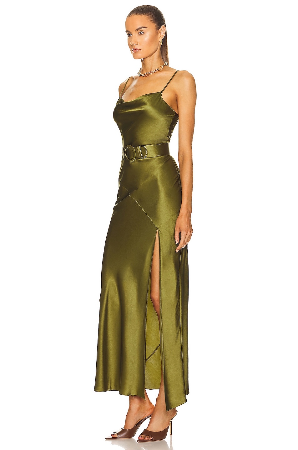 NICHOLAS Simone Cowl Neck Dress in Olive | FWRD