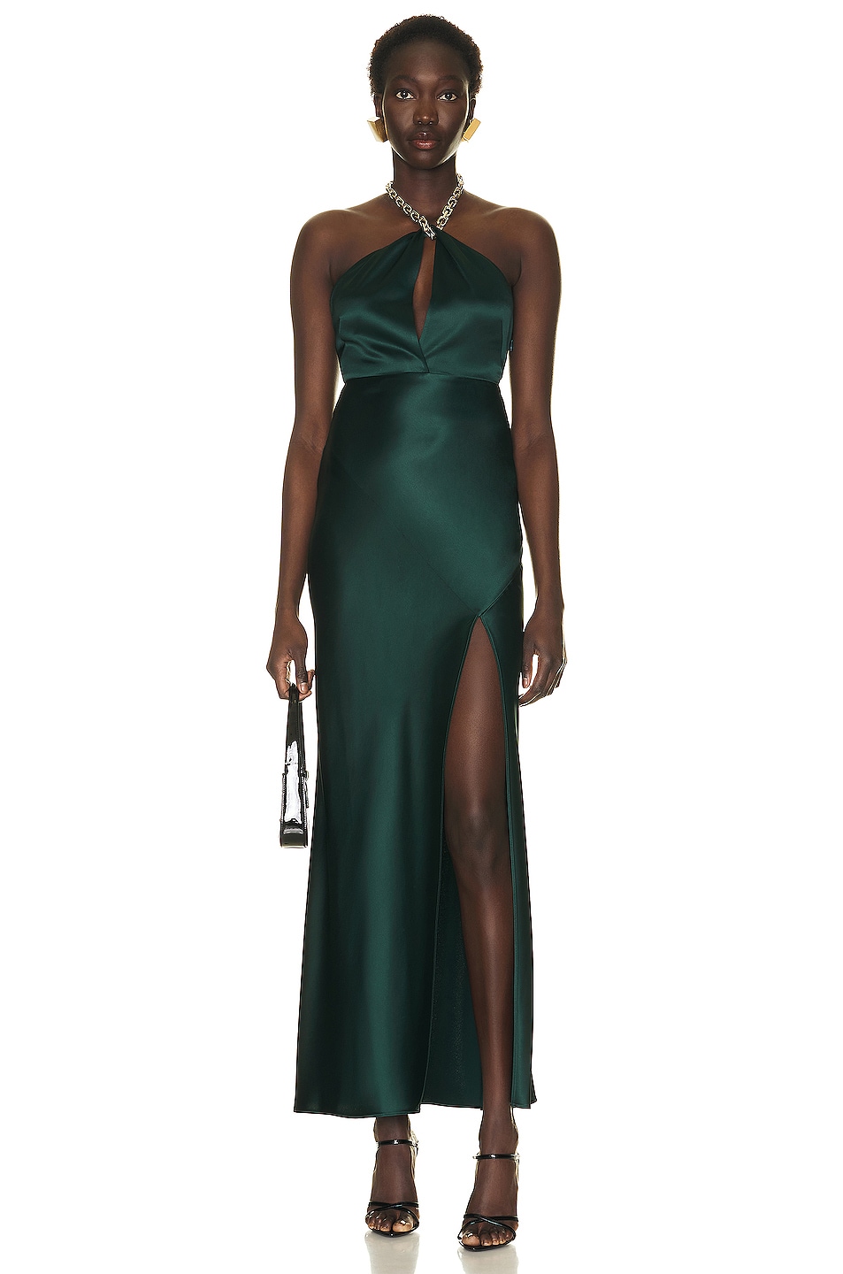 Image 1 of NICHOLAS Ambra Halter Neck Gown in Forest