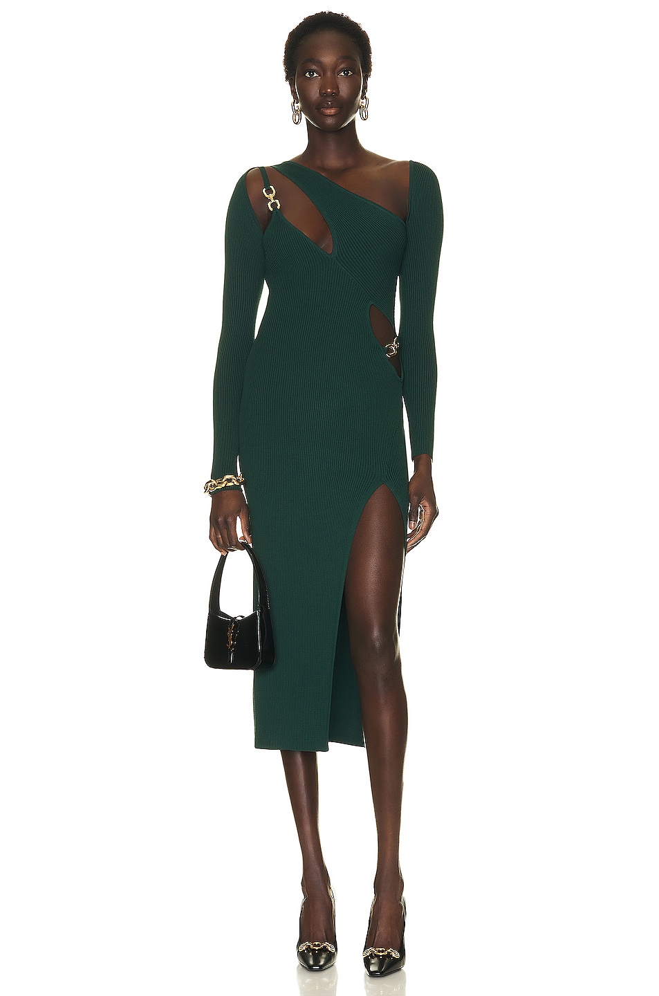 Image 1 of NICHOLAS Lilith Asymmetrical Double Rings Midi Dress in Forest