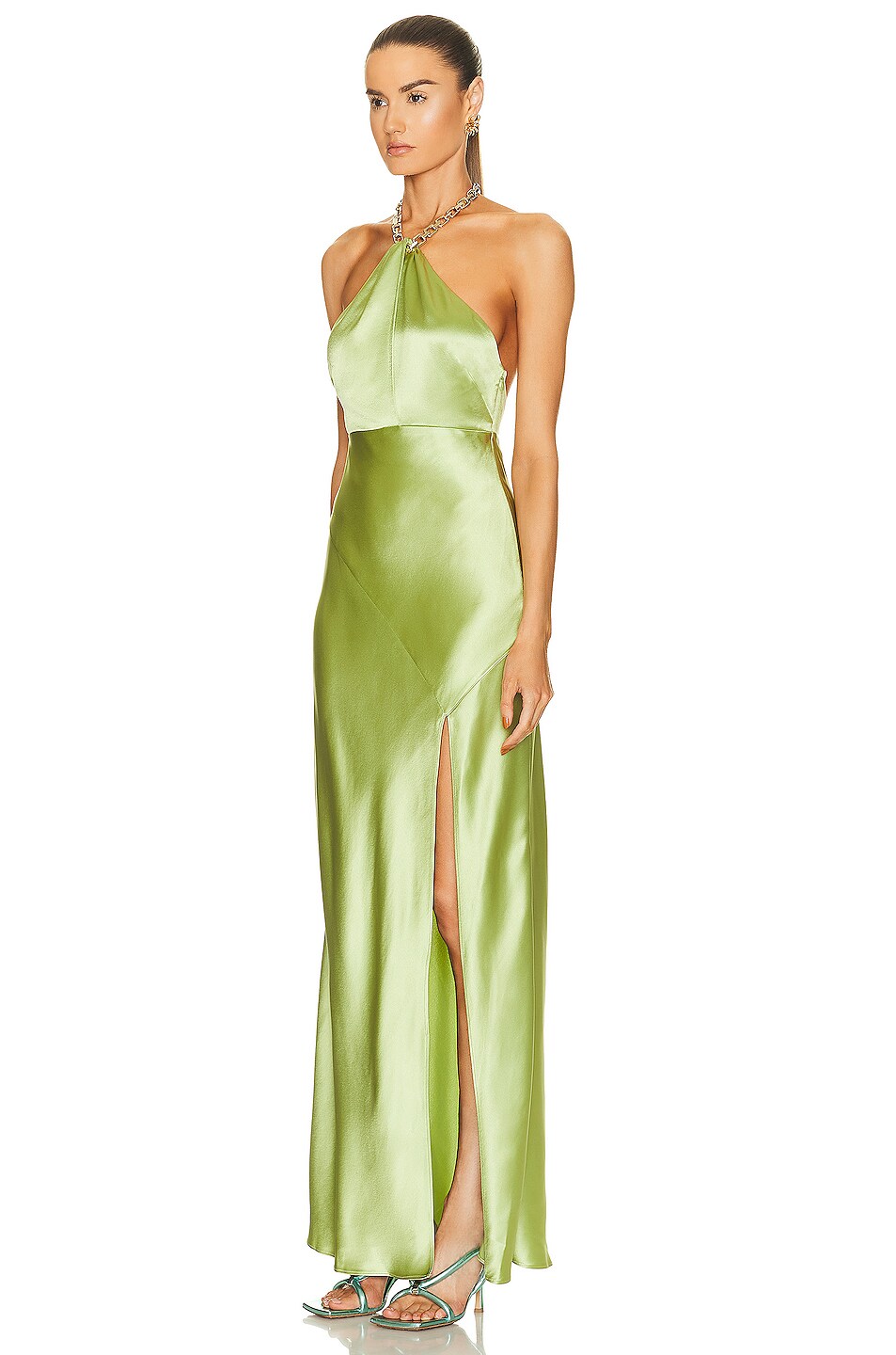 NICHOLAS Ambra Halter Neck Gown in Olive | FWRD