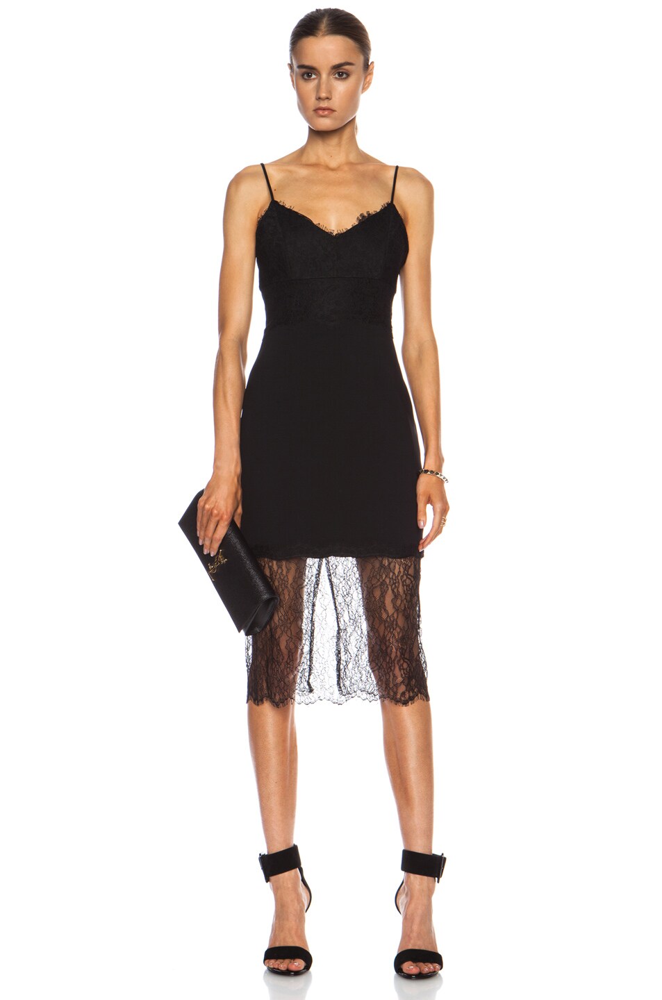 Image 1 of NICHOLAS Lace Trim Crepe Dress in Black