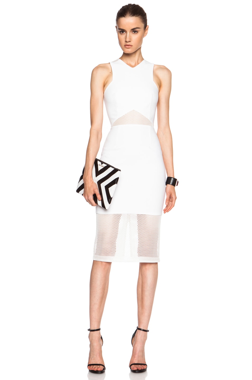 Image 1 of NICHOLAS Honeycomb Cotton-Blend Mesh Panelled Dress in Ivory