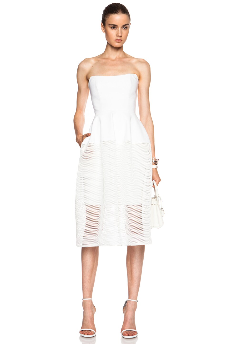 Image 1 of NICHOLAS Honeycomb Cotton-Blend Mesh Ball Dress in Ivory