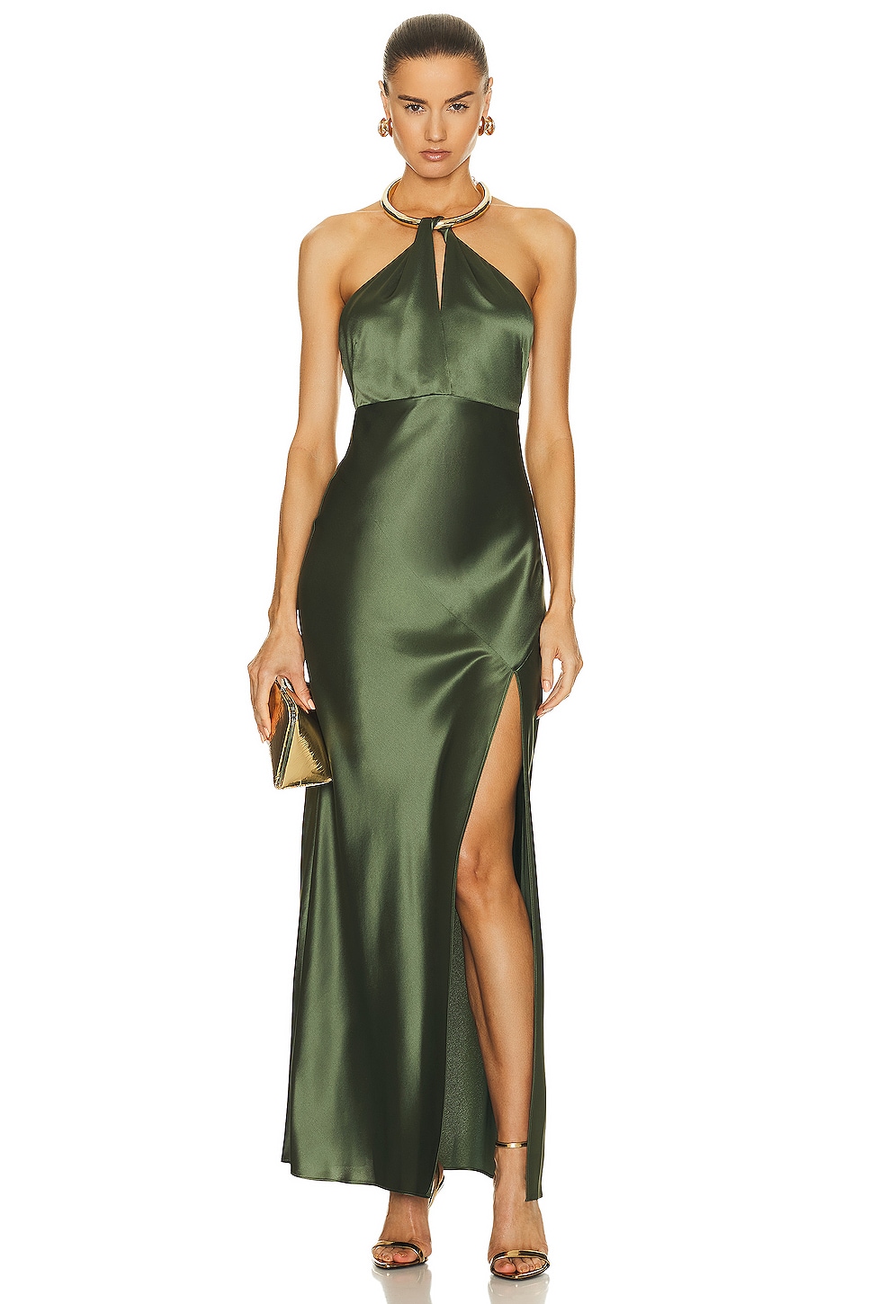 Image 1 of NICHOLAS Edyth Keyhole Necklace Gown in Dark Olive