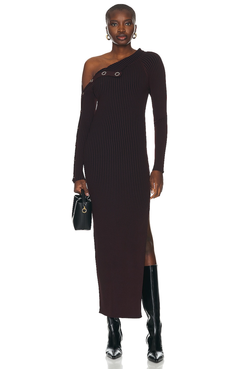 Adina Long Sleeve Midi Dress With Snaps in Burgundy